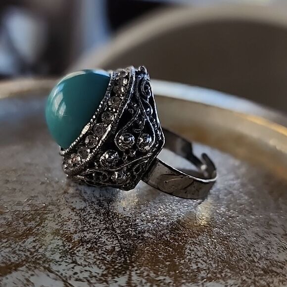 Vintage Enamel and Rhinestone Raised Adjustable Ring - Picture 8 of 14